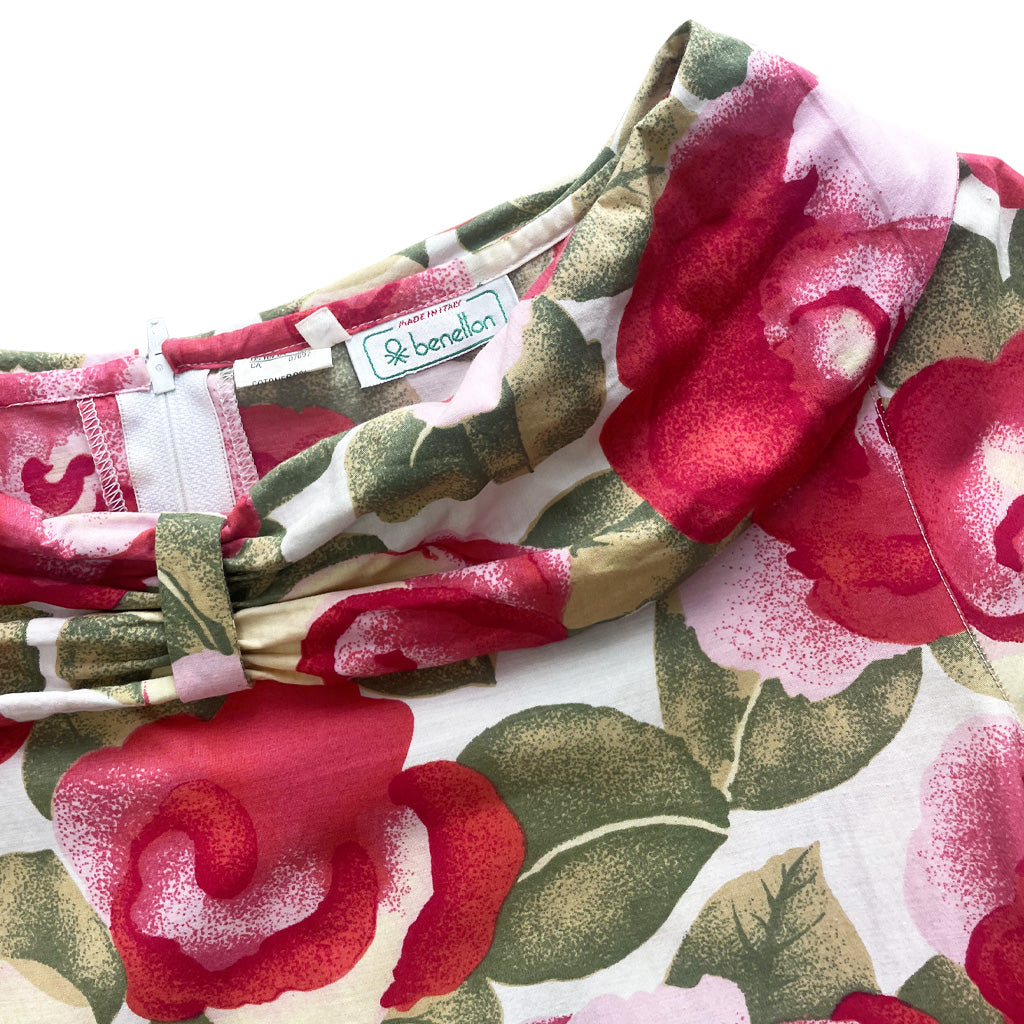 Vintage Floral Pattern Cotton Dress - Benetton 1980s