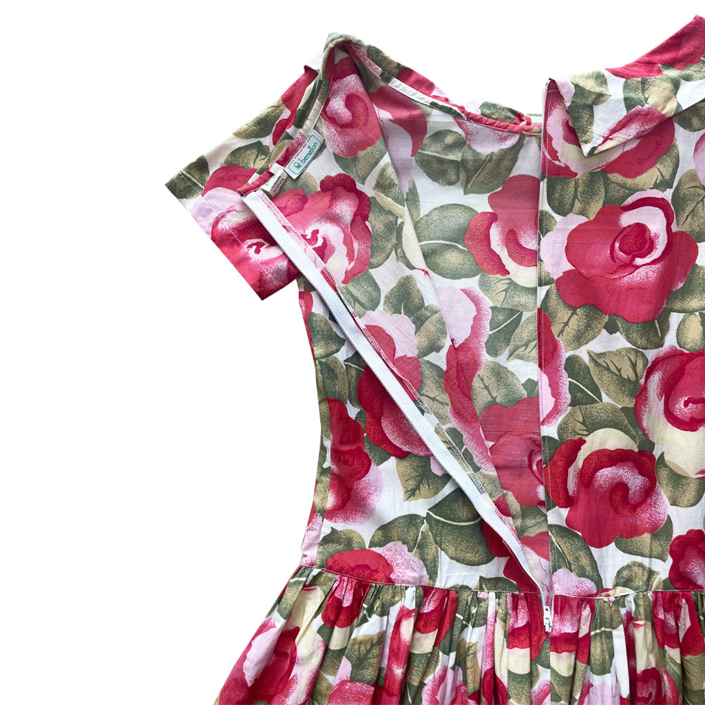 Vintage Floral Pattern Cotton Dress - Benetton 1980s