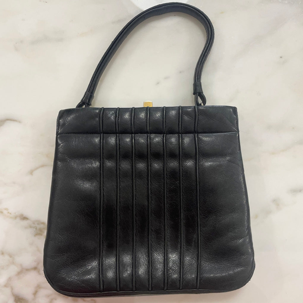 Vintage Black Genuine Leather Handbag 1960s