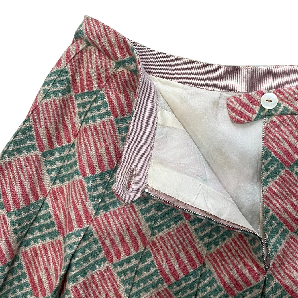 Vintage Patterned Wool Pleated Mini Skirt 1960s