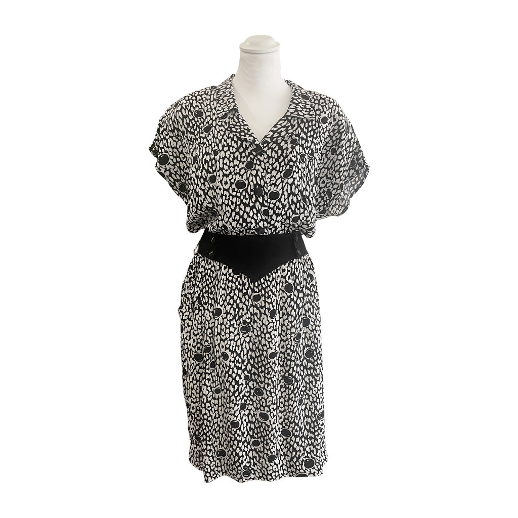 Vintage Patterned Dress With Belt 1980s