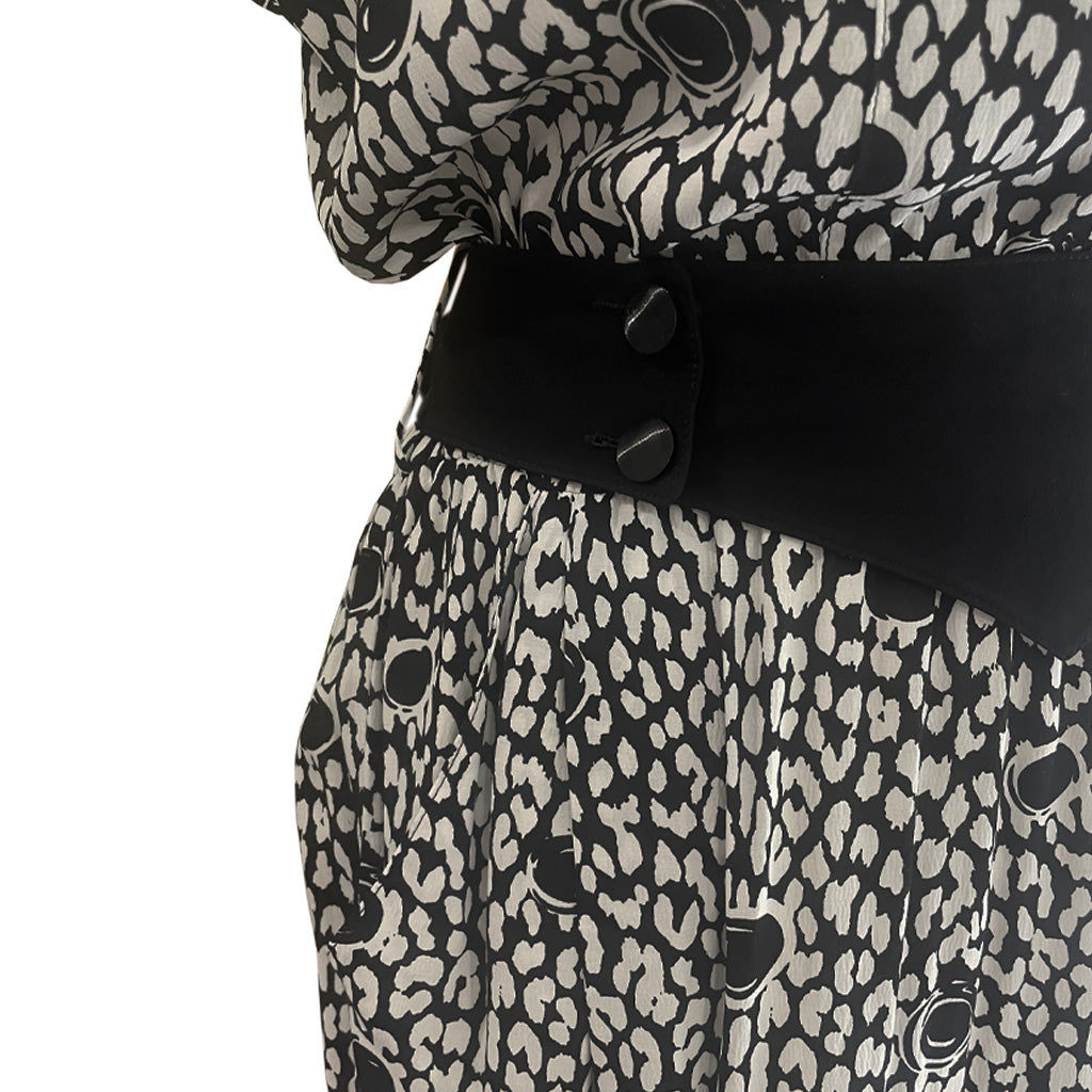 Vintage Patterned Dress With Belt 1980s