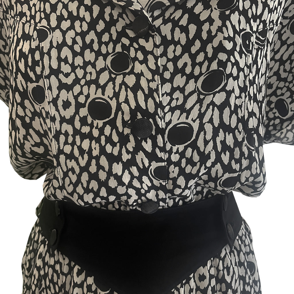 Vintage Patterned Dress With Belt 1980s