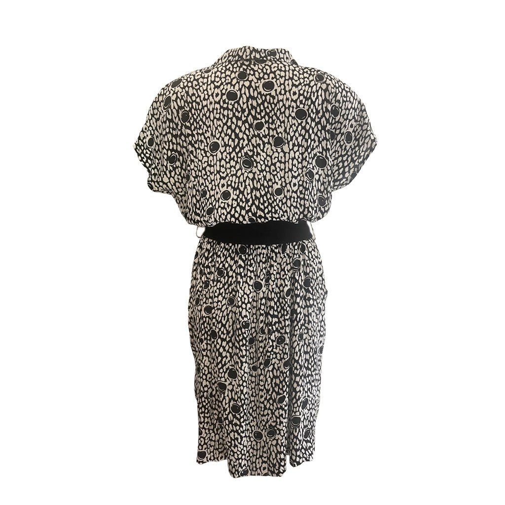 Vintage Patterned Dress With Belt 1980s