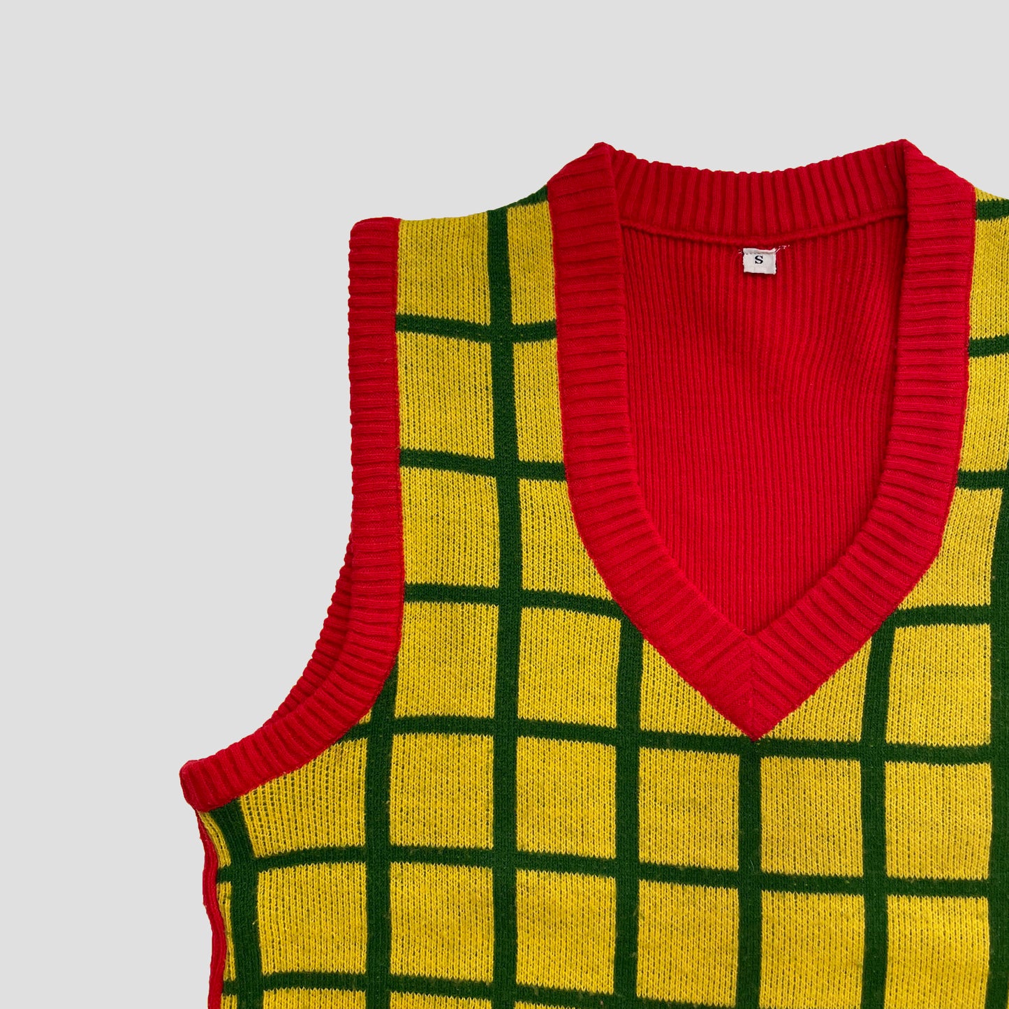 Vintage Checked Print Knit Vest 1970s