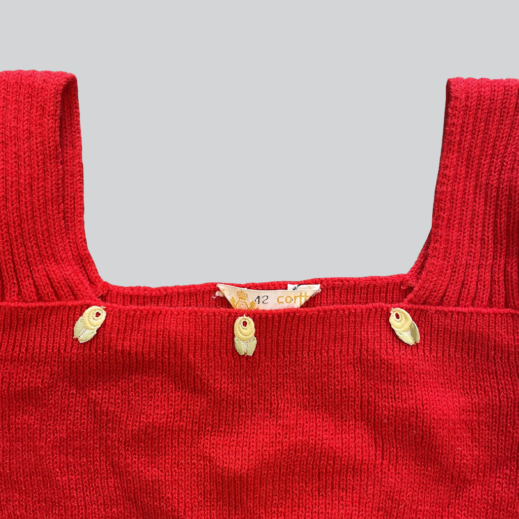 Vintage Mini Sweater With Red Puff Sleeves