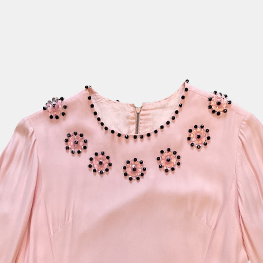 Vintage Pink Handmade Dress With Pearls 1960s