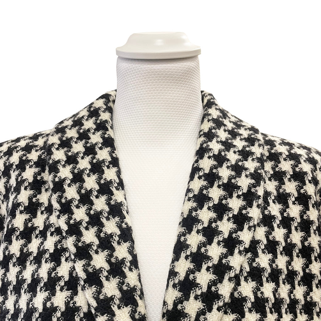Vintage Houndstooth Wool Coat with Faux Fur