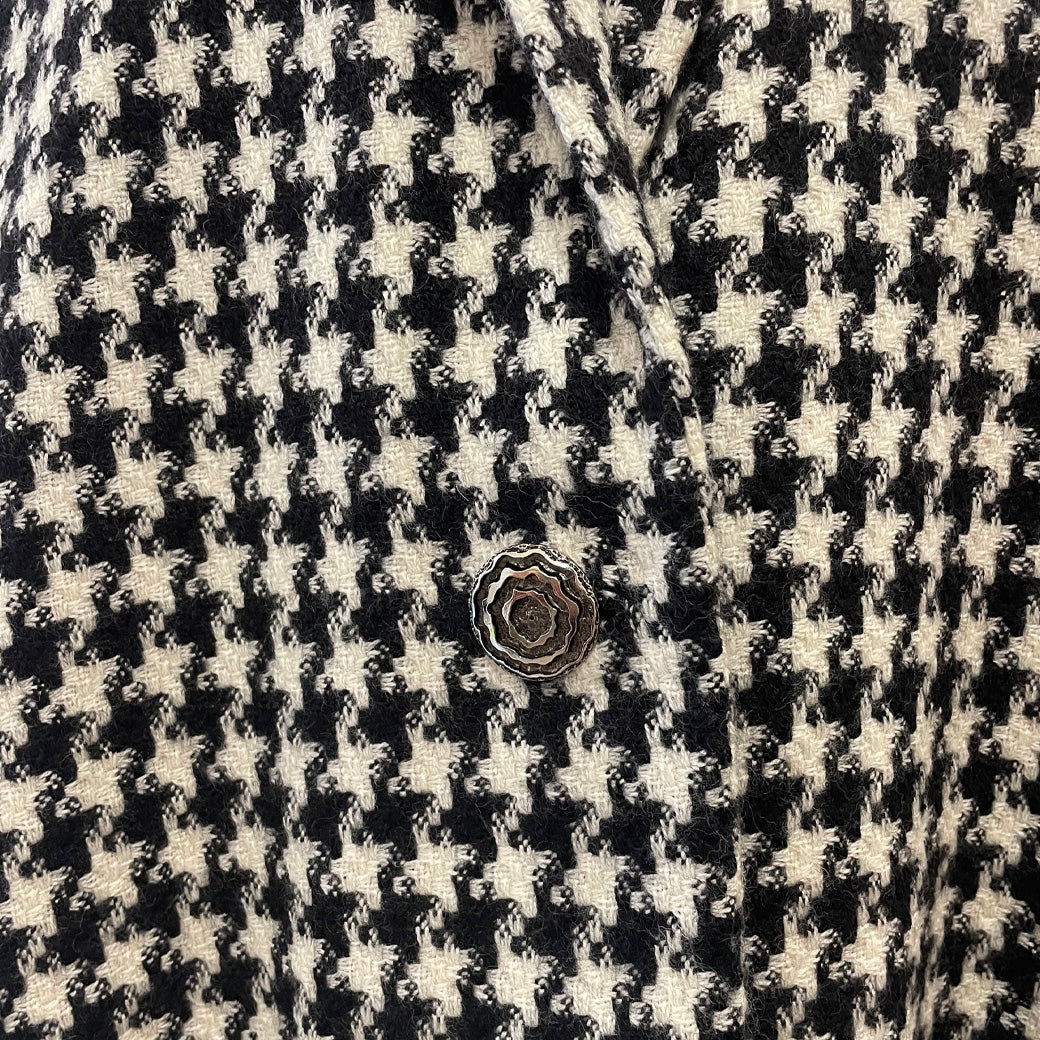 Vintage Houndstooth Wool Coat with Faux Fur