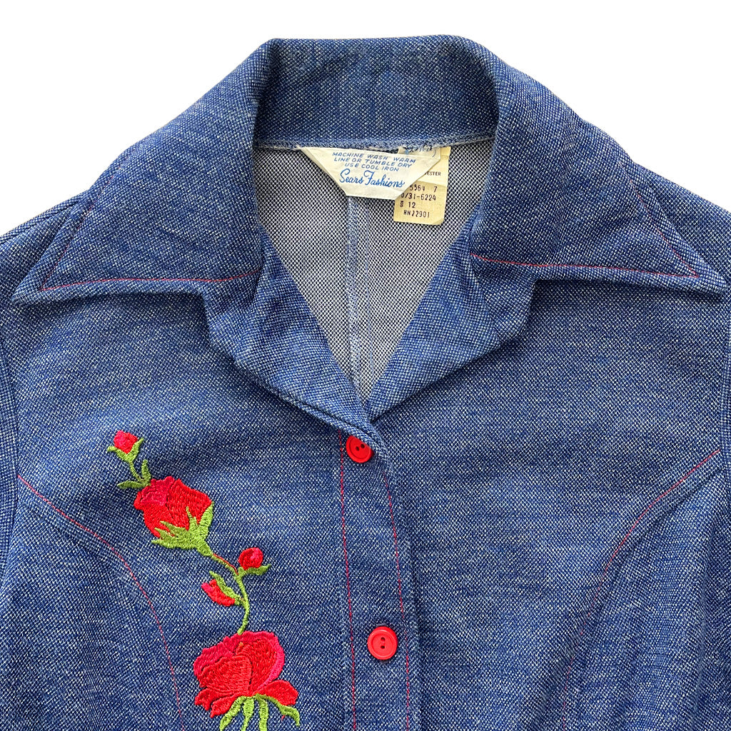 Vintage Jeans Effect Shirt With Embroidery 1970s