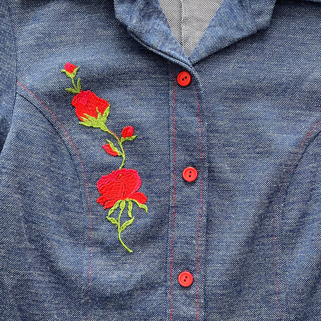 Vintage Jeans Effect Shirt With Embroidery 1970s