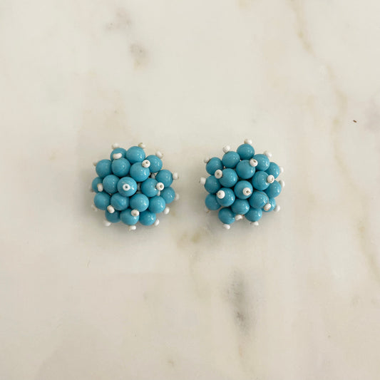 Vintage Clip Earrings In Blue Beads 1960s