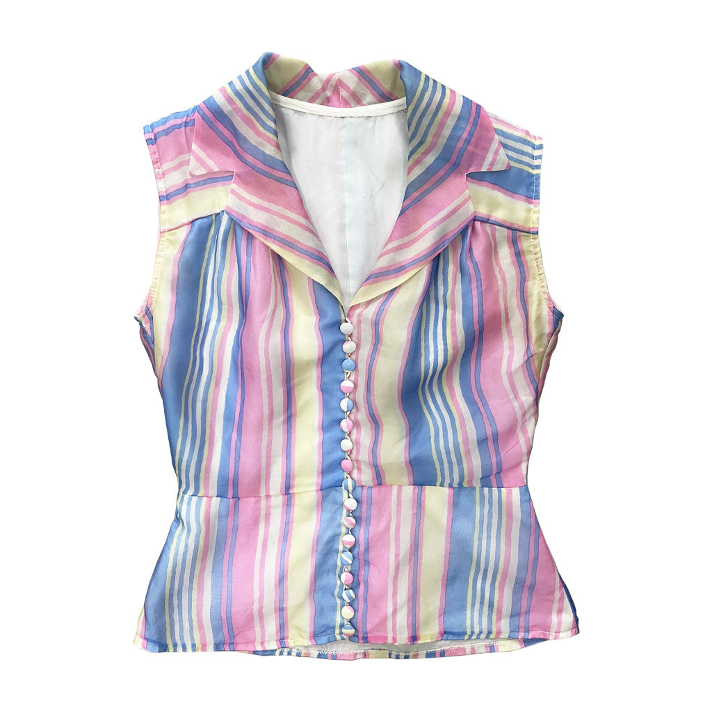 Vintage Sleeveless Shirt Tailored Colourful 1950s