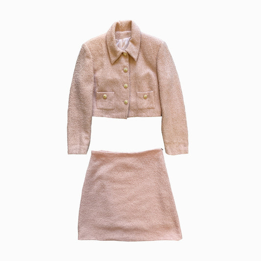 Vintage Pink Bouclé Wool Suit 1990s