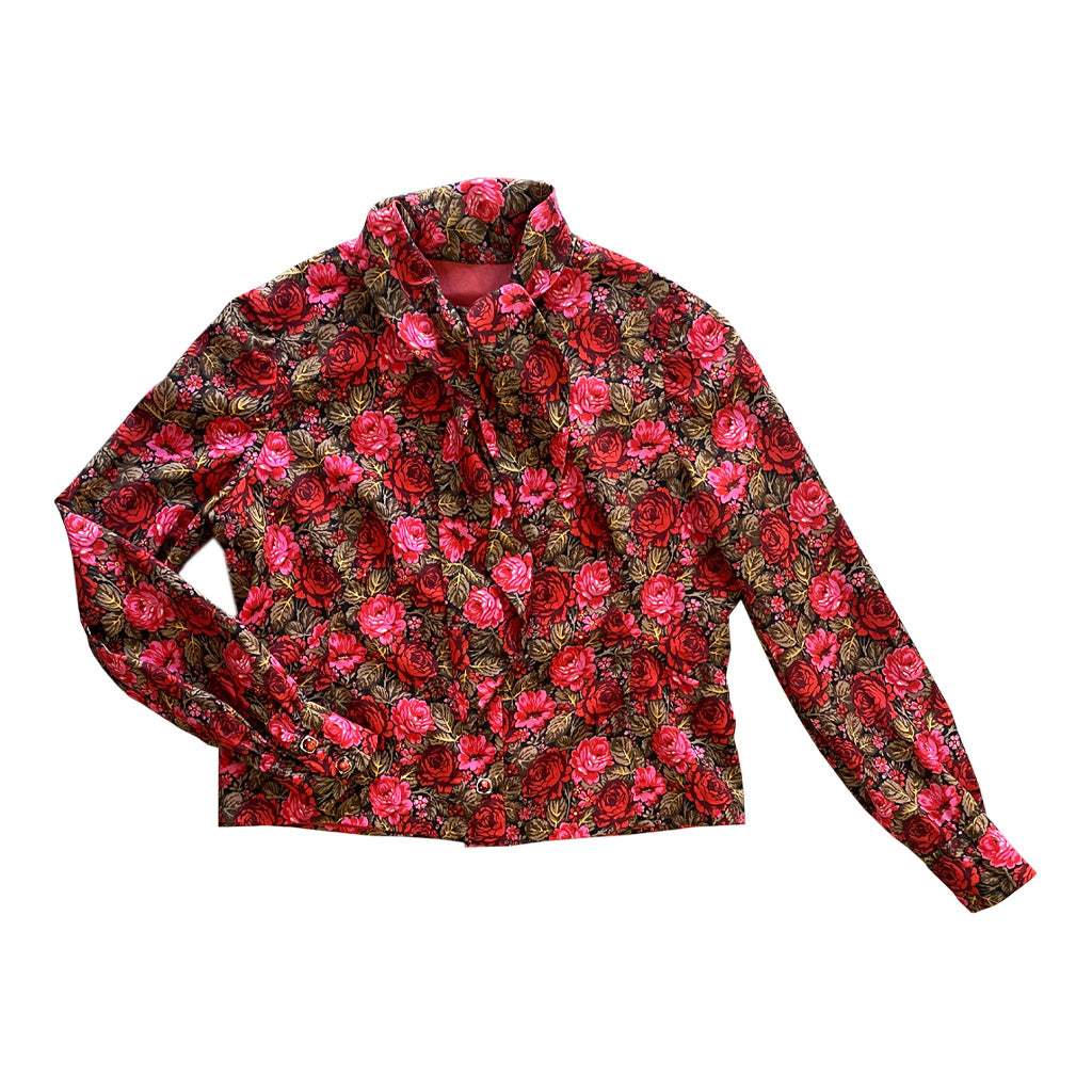 Vintage Tailored Blouse With Rose Pattern 1960s