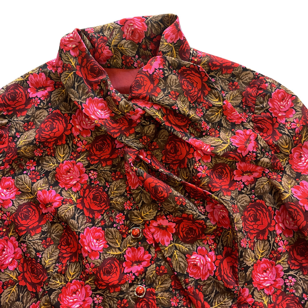 Vintage Tailored Blouse With Rose Pattern 1960s