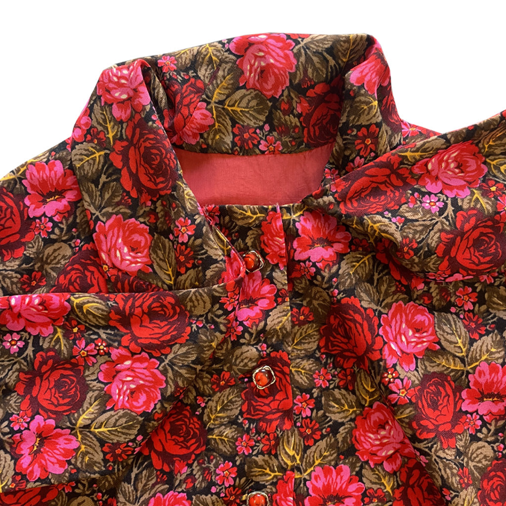 Vintage Tailored Blouse With Rose Pattern 1960s