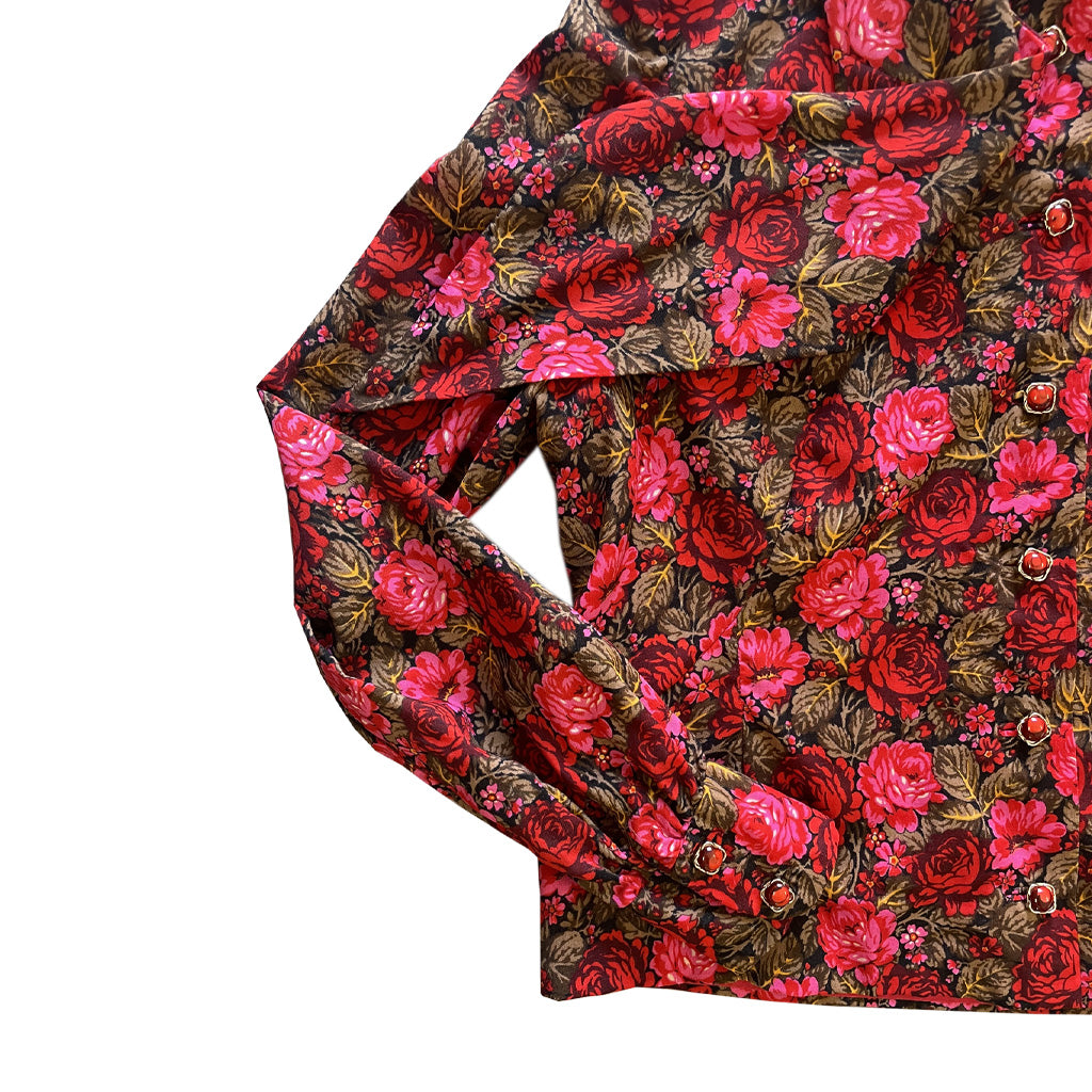 Vintage Tailored Blouse With Rose Pattern 1960s