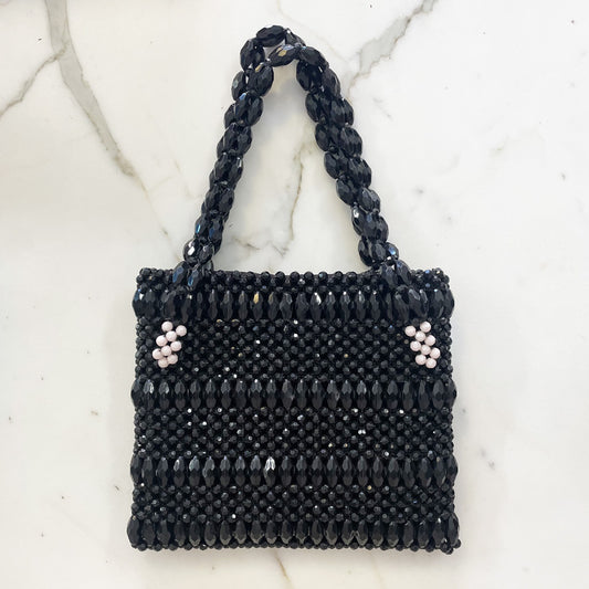 Vintage Black Beaded Bag 1970s