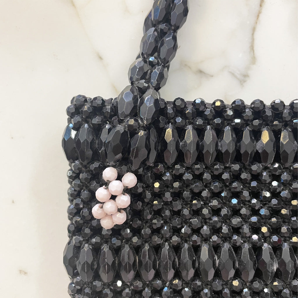 Vintage Black Beaded Bag 1960s
