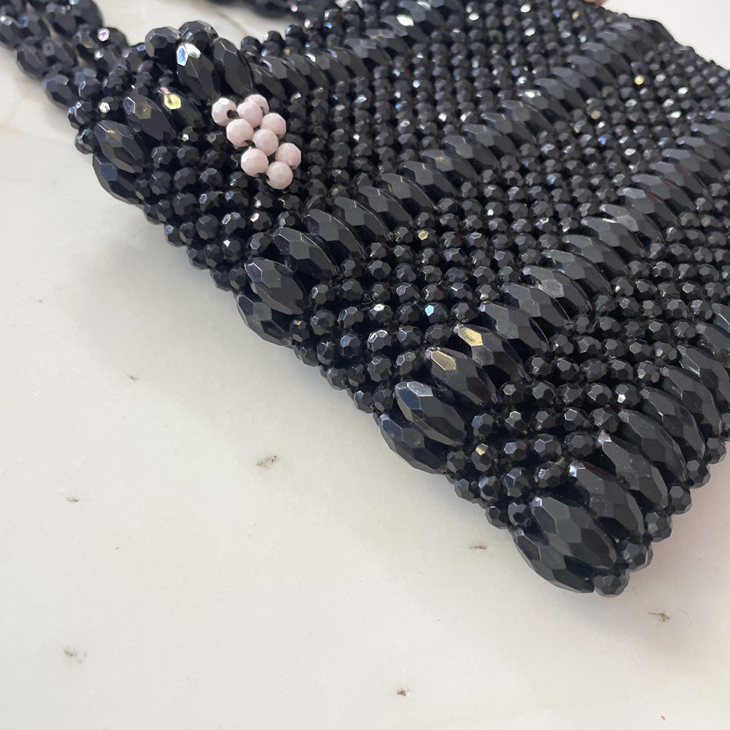 Vintage Black Beaded Bag 1960s
