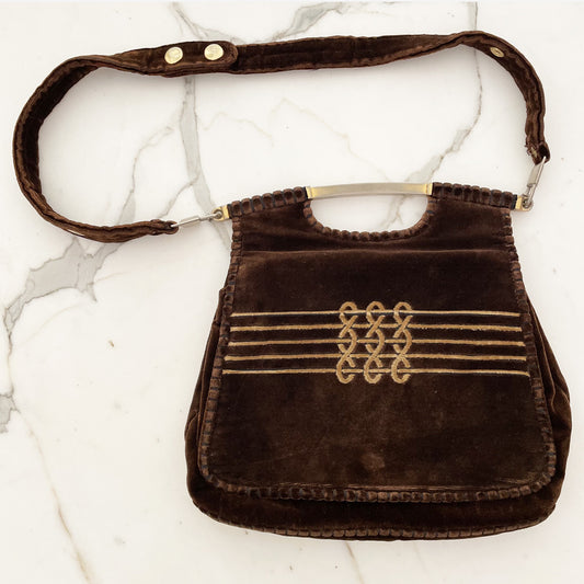 Vintage Brown Velvet Bag 1970s