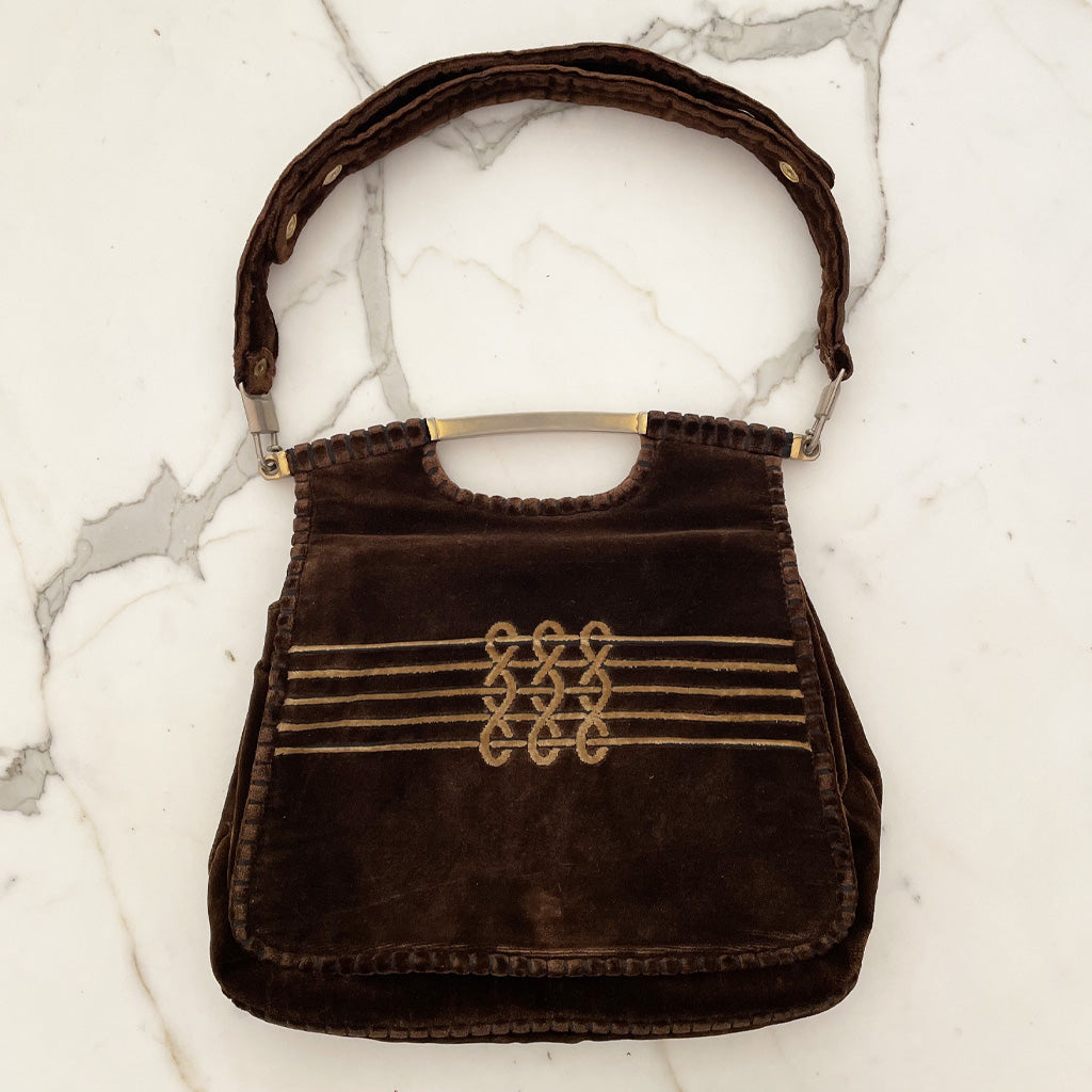 Vintage Brown Velvet Bag 1970s