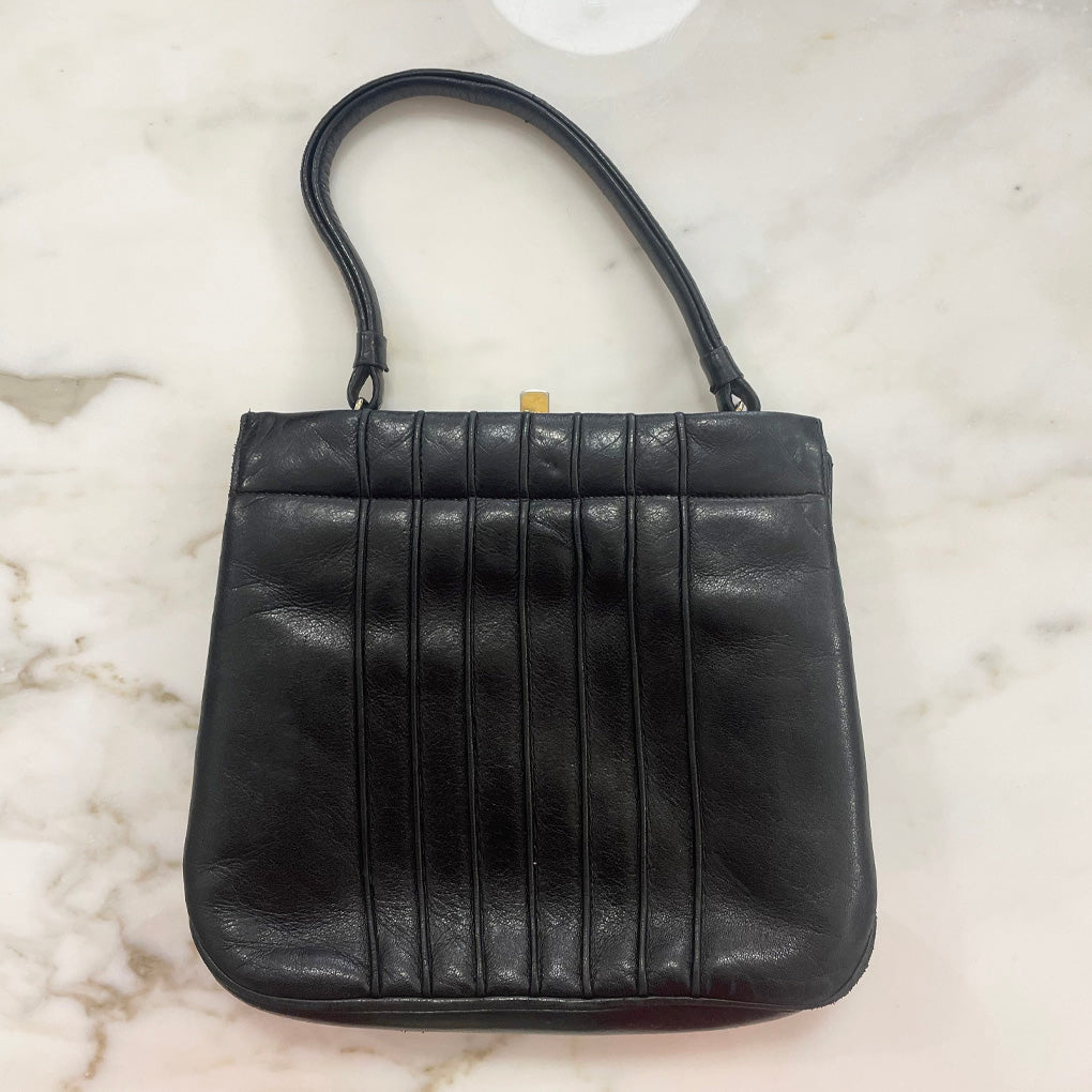 Vintage Black Genuine Leather Handbag 1960s