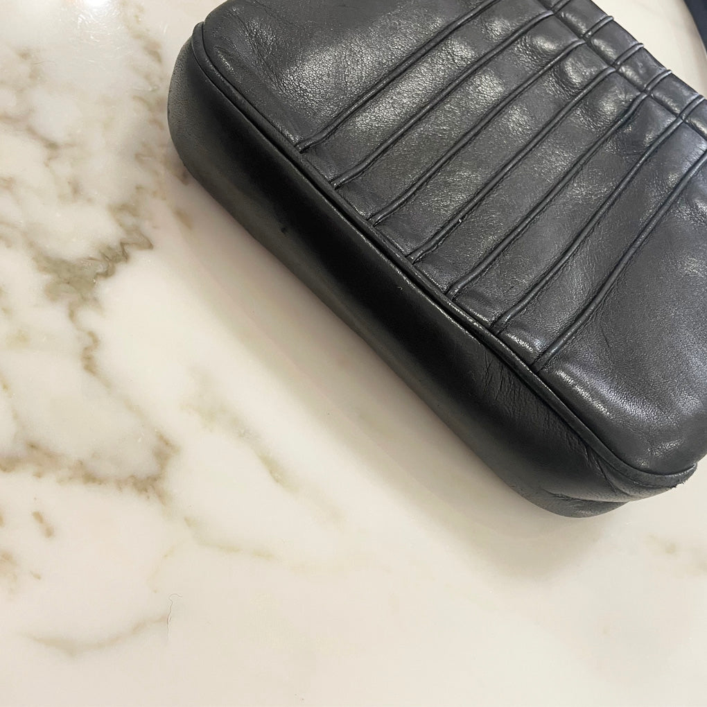 Vintage Black Genuine Leather Handbag 1960s