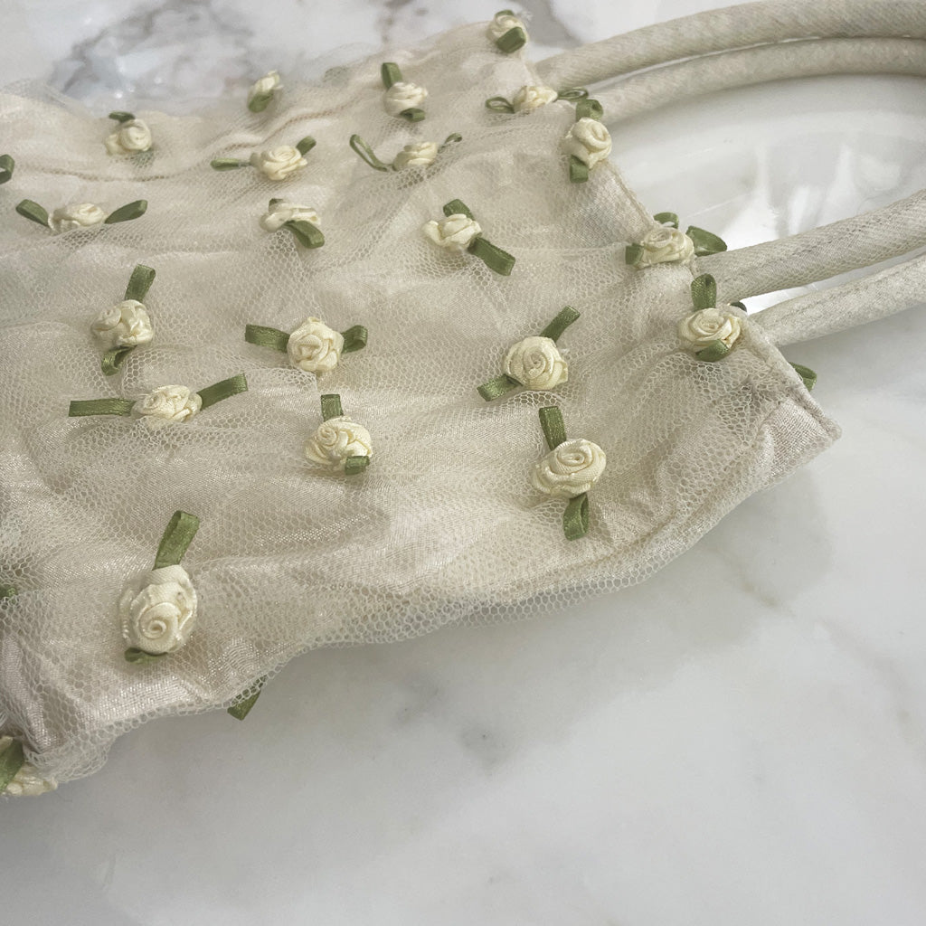 Vintage Fabric, Tulle and Roses Purse 1960s