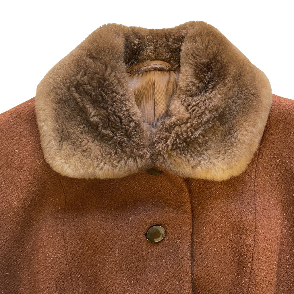 Vintage Short Wool Coat With Fur Collar 1960s