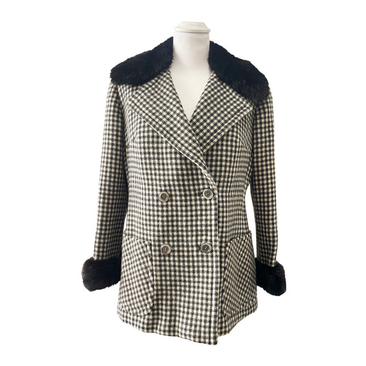 Vintage Checked Wool Jacket with Fur 1960s