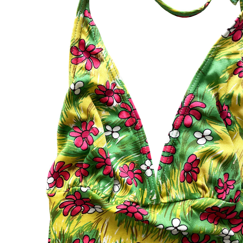 Vintage Patterned One Piece Swimsuit 1970s