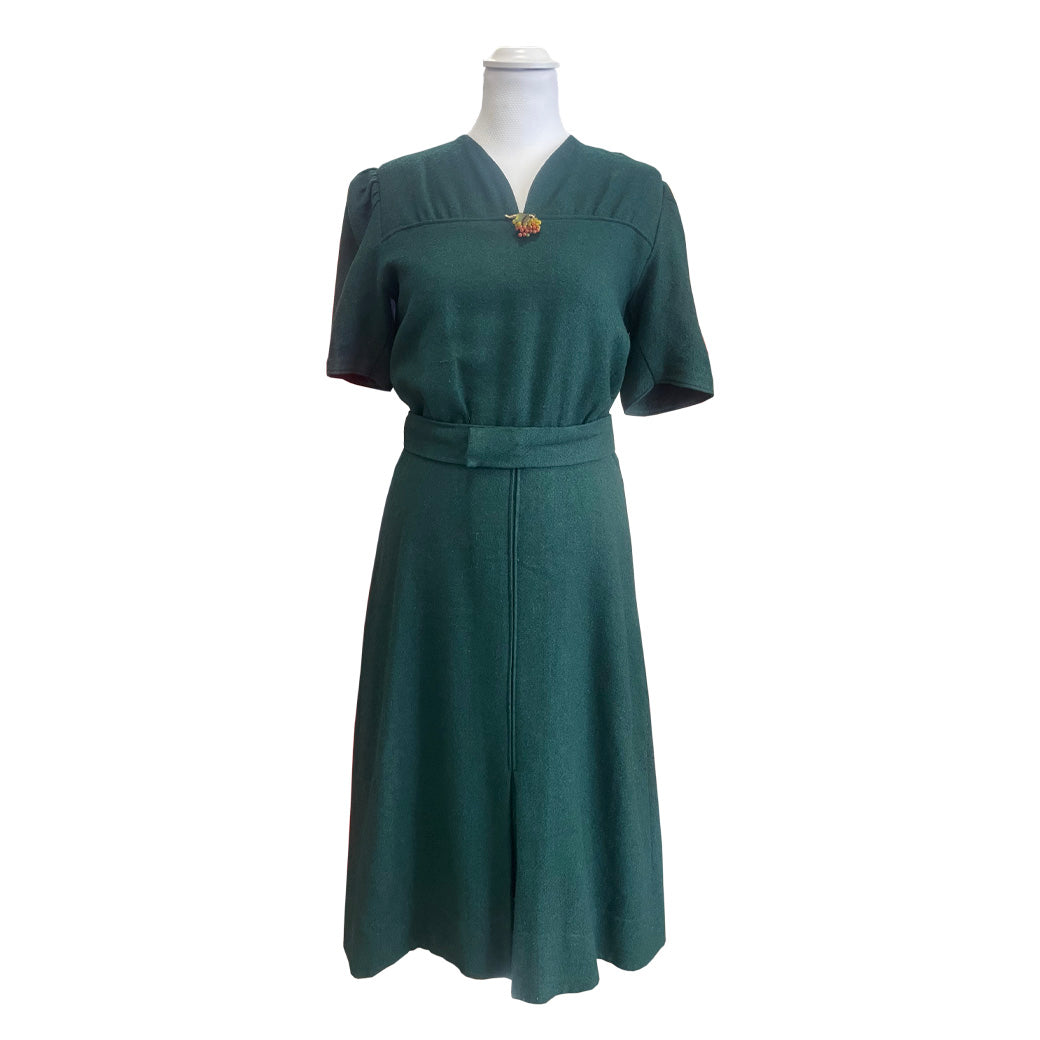 Vintage Green Wool Dress 1940s