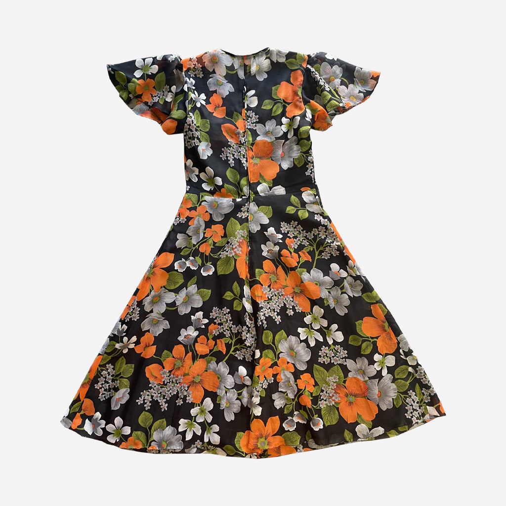 Vintage Floral Voile Dress 1970s