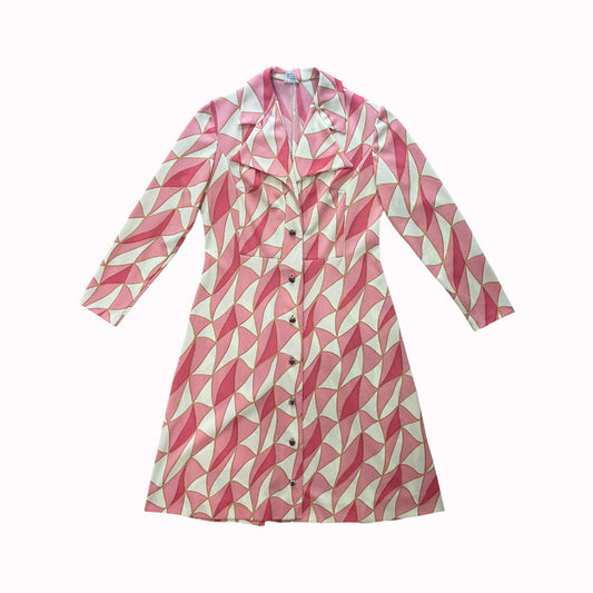 Vintage Pink Patterned Dress 1970s