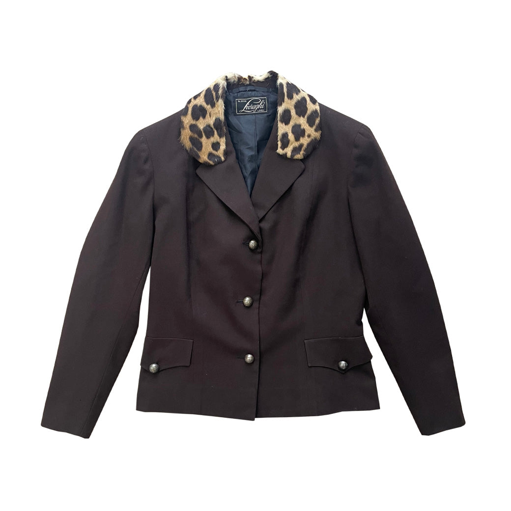 Vintage Brown Jacket With Leopard Fur Collar 1990s