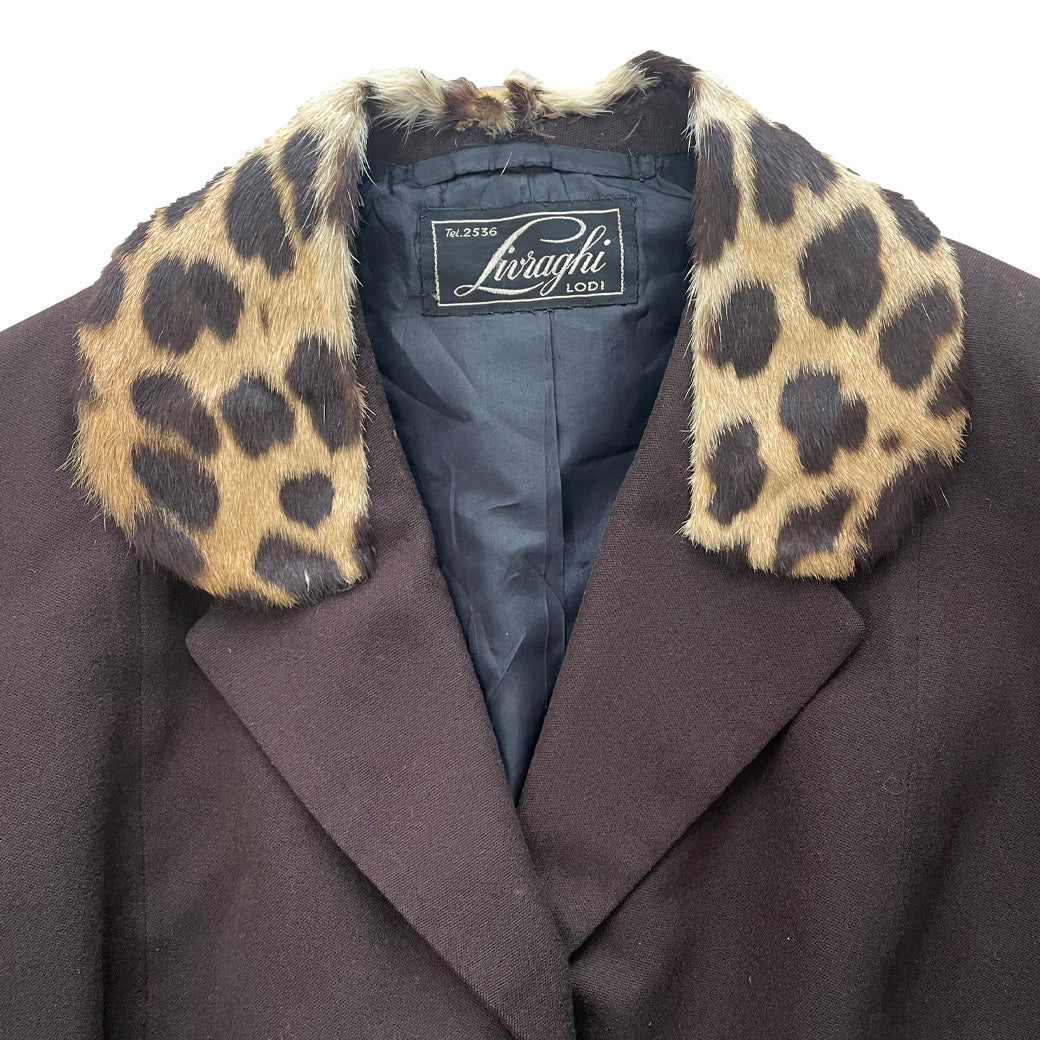 Vintage Brown Jacket With Leopard Fur Collar 1990s