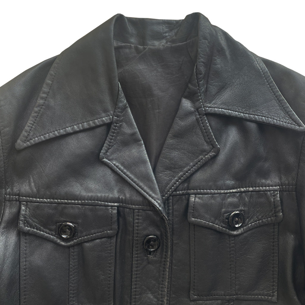 Vintage Black Genuine Leather Jacket 1970s