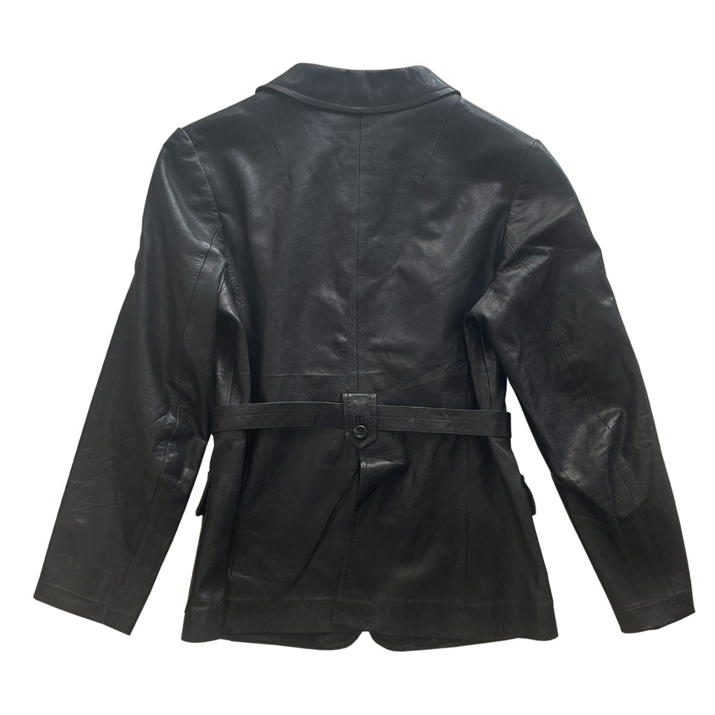 Vintage Black Genuine Leather Jacket With Belt 1970s