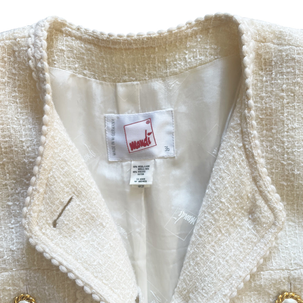 Vintage Cream Tweed Jacket- Mondi - 1980s