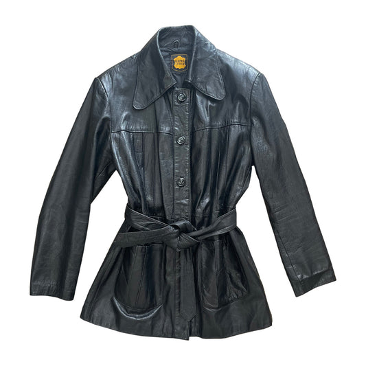 Vintage Black Genuine Leather Jacket 1970s