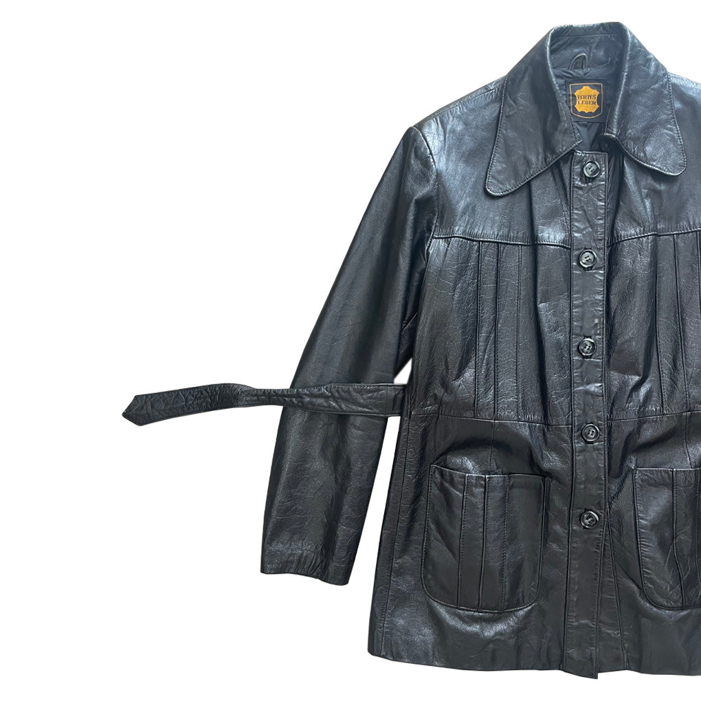 Vintage Black Genuine Leather Jacket 1970s