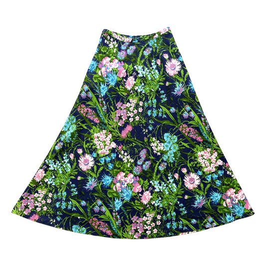 Vintage Floral Flared Maxi Skirt 1970s