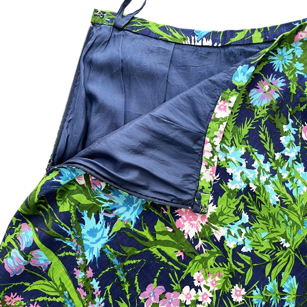 Vintage Floral Flared Maxi Skirt 1970s