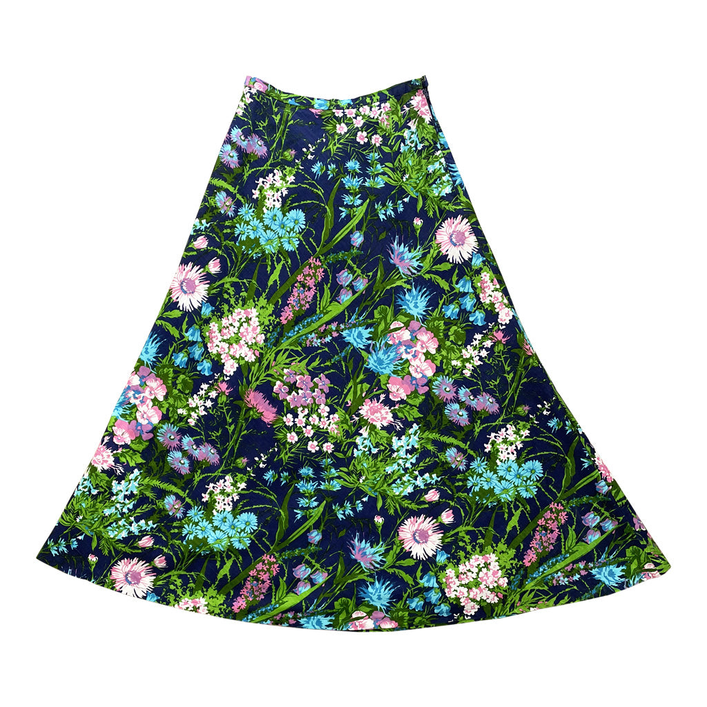 Vintage Floral Flared Maxi Skirt 1970s