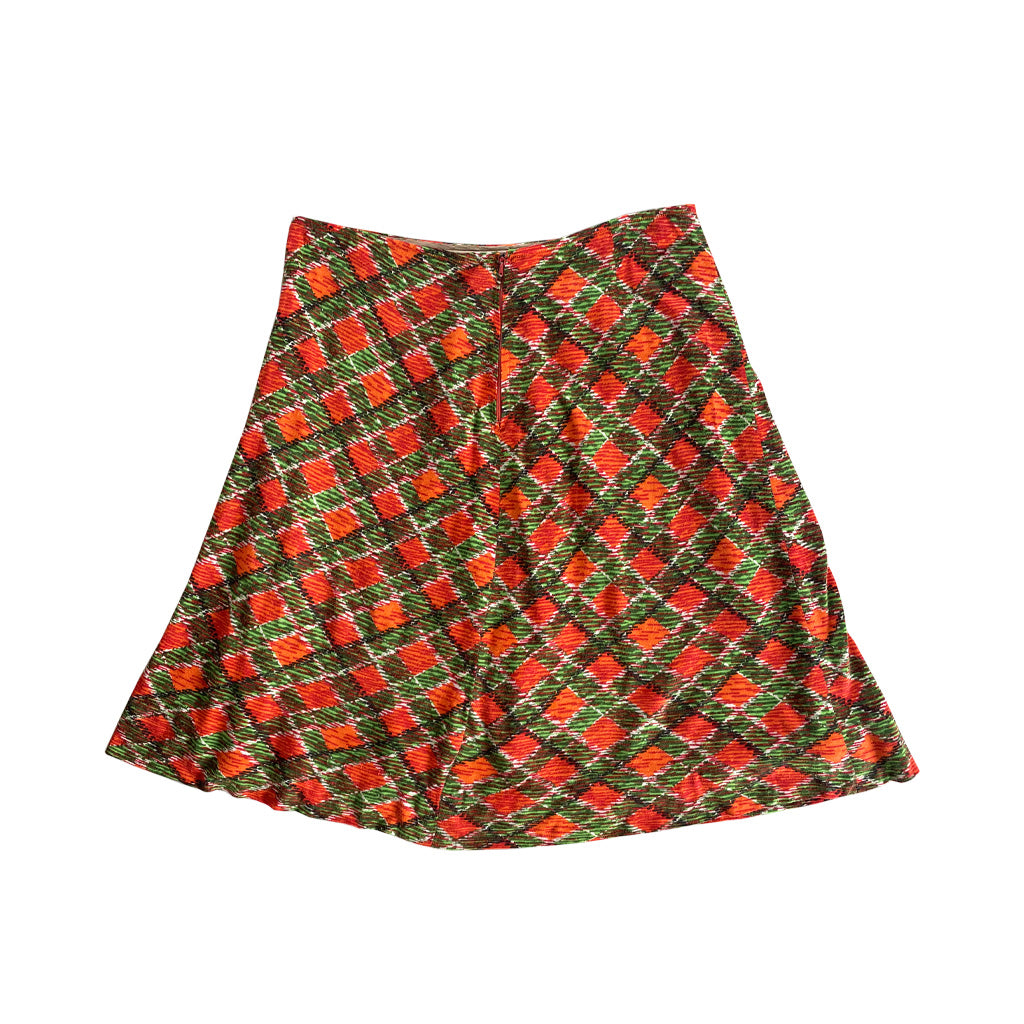 Vintage Patterned Wool Jersey Flared Skirt 1970s