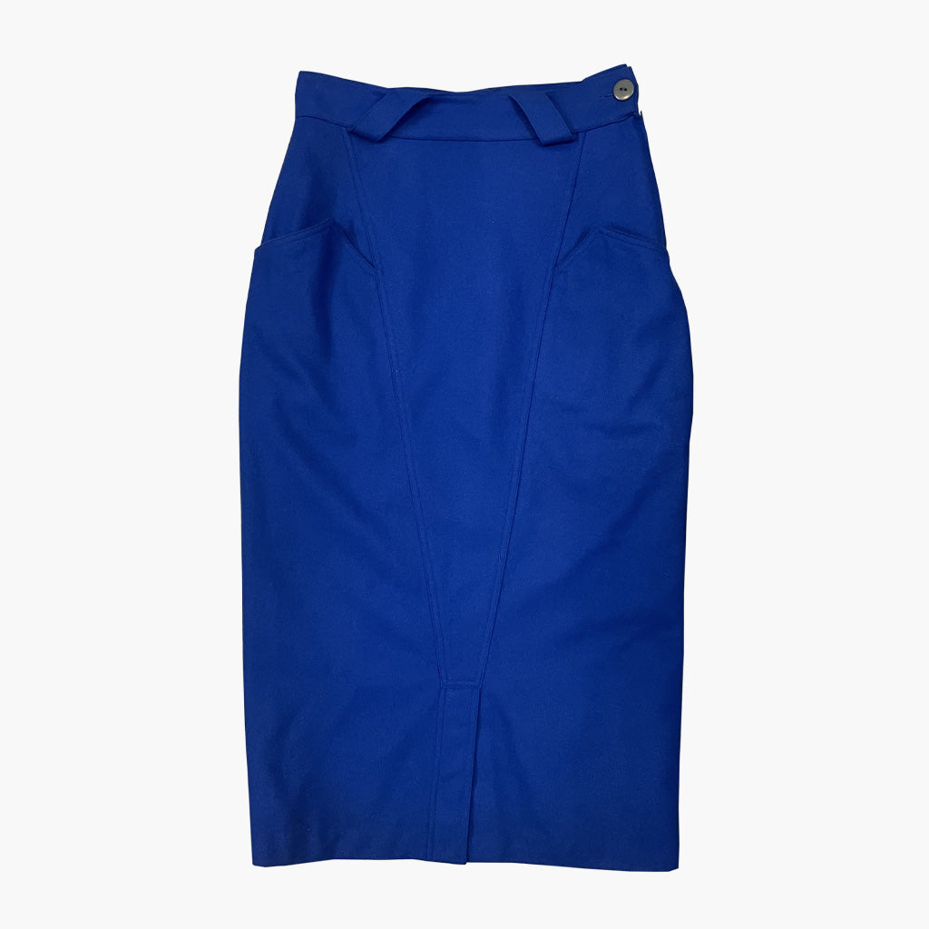 Vintage Electric Blue Pencil Midi Skirt 1980s