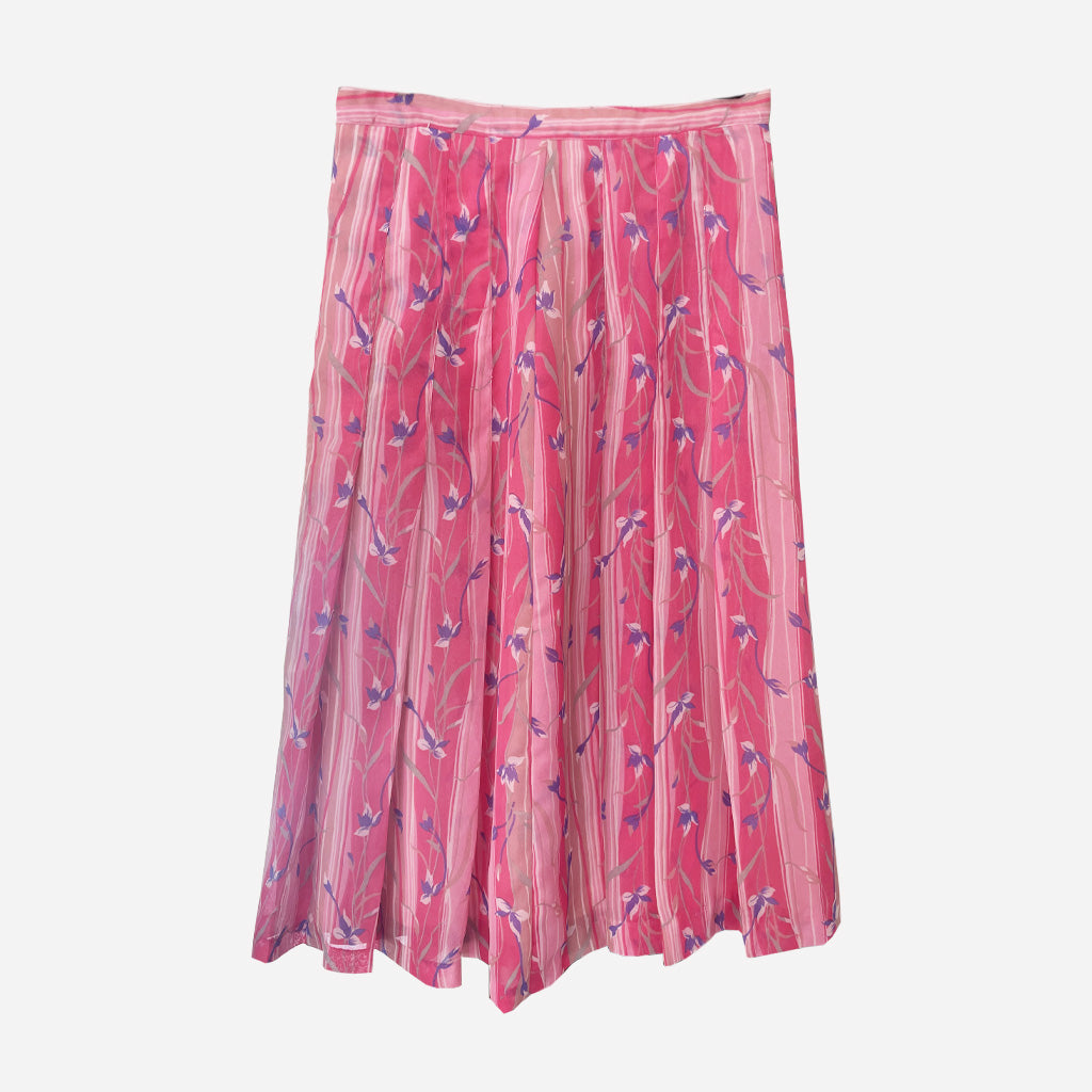 Vintage Patterned Pink Pleated Tailored Skirt 1970s