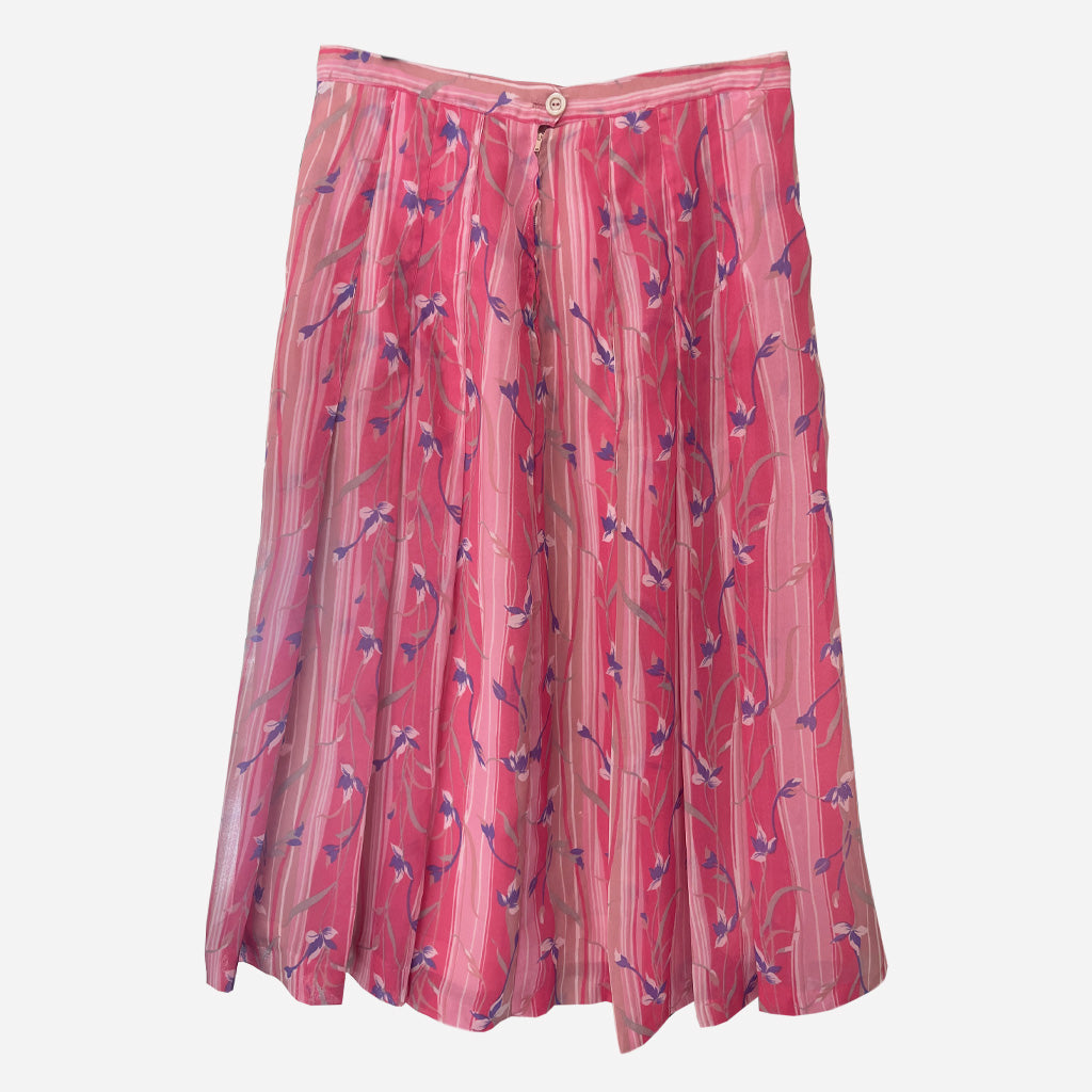 Vintage Patterned Pink Pleated Tailored Skirt 1970s